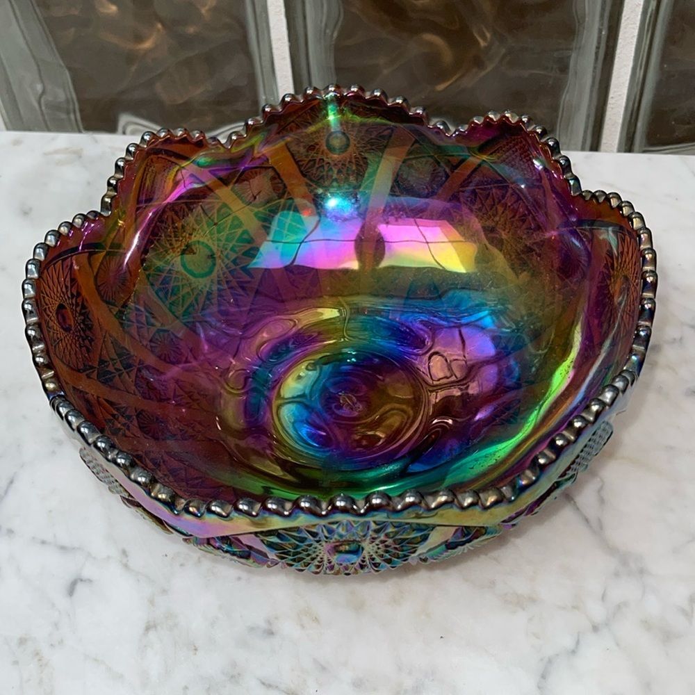 Vintage extra large carnival glass bowl 4H in x 9.5D in